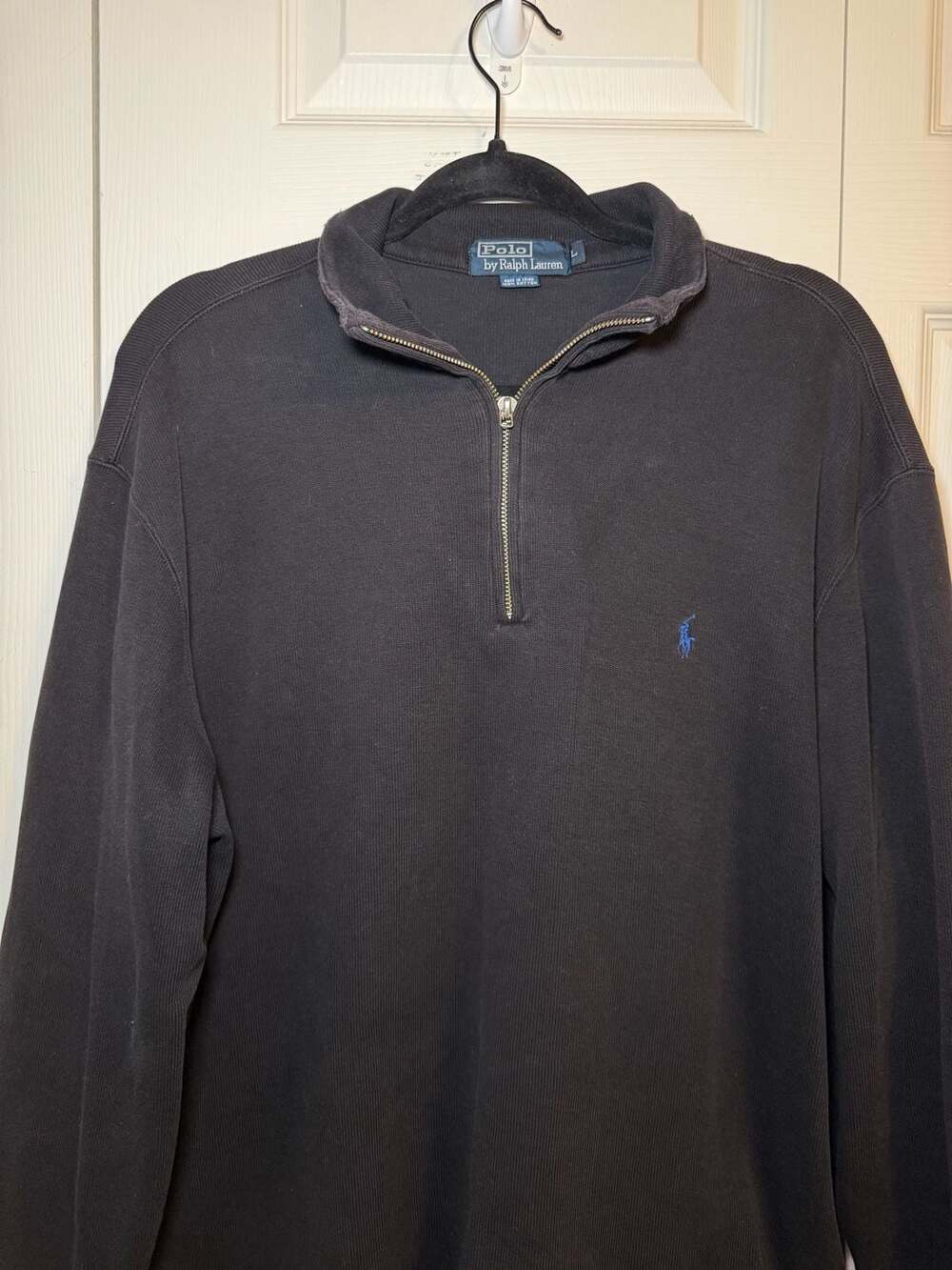 Polo By Ralph Lauren 1/4 Zip Pullover Sweater Size L Black Cotton